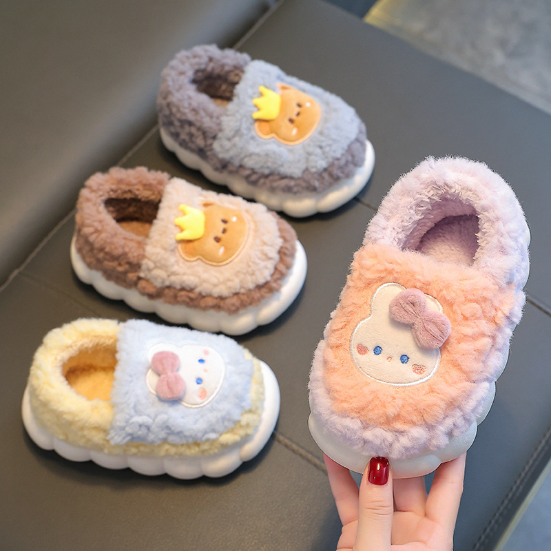 Winter Children's Cotton Shoes Bag Heel Girls' Thick Sole Non-slip Warm Small and Medium-sized Children's Baby Maomao fleece-lined Home Cotton Slippers