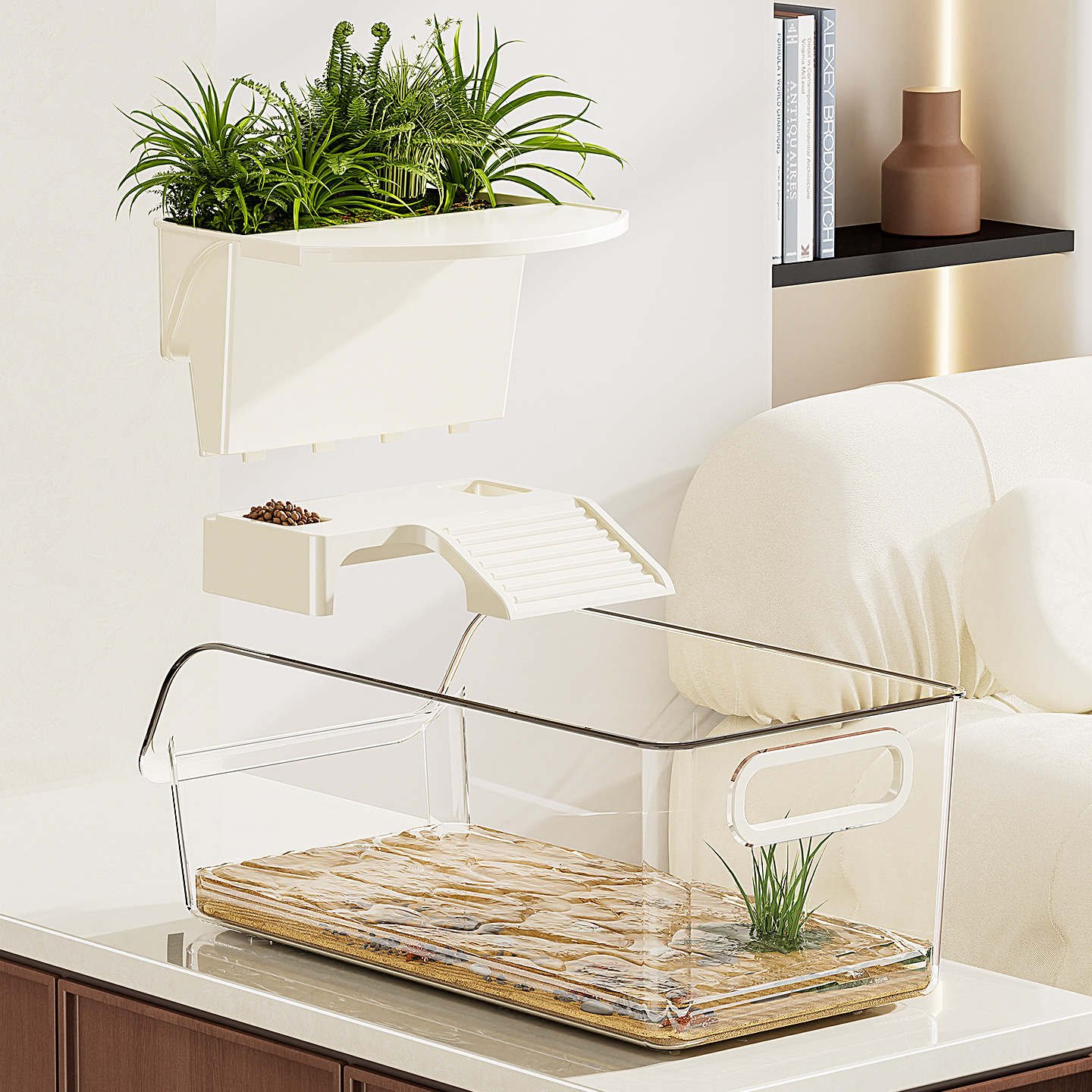 Turtle Breeding Tank, Household Fish Tank, Living Room, Large-Capacity Special Storage Box, Ecological Landscaping, Sunbathing Platform, Desktop Turtle Tank