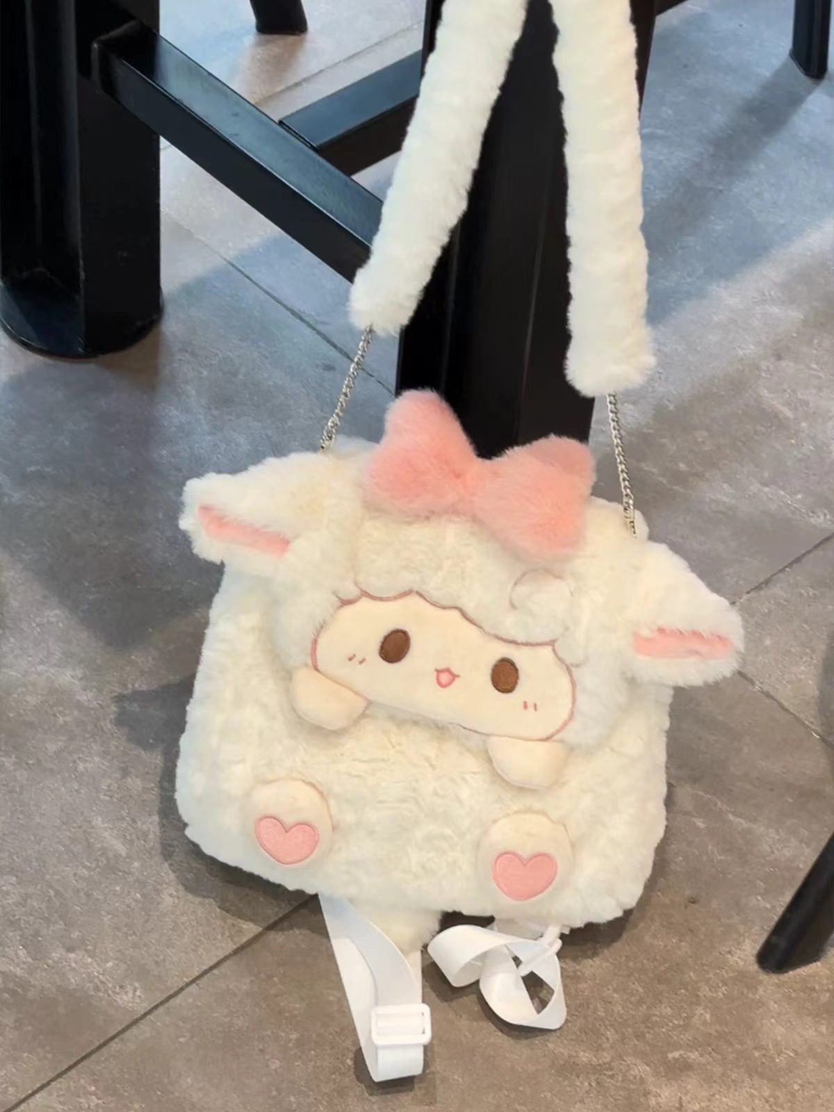 Cartoon Bowknot Small Plush Backpack for Women, Cute Doll Mini Backpack, Fashionable Sweet Animal Square Bag