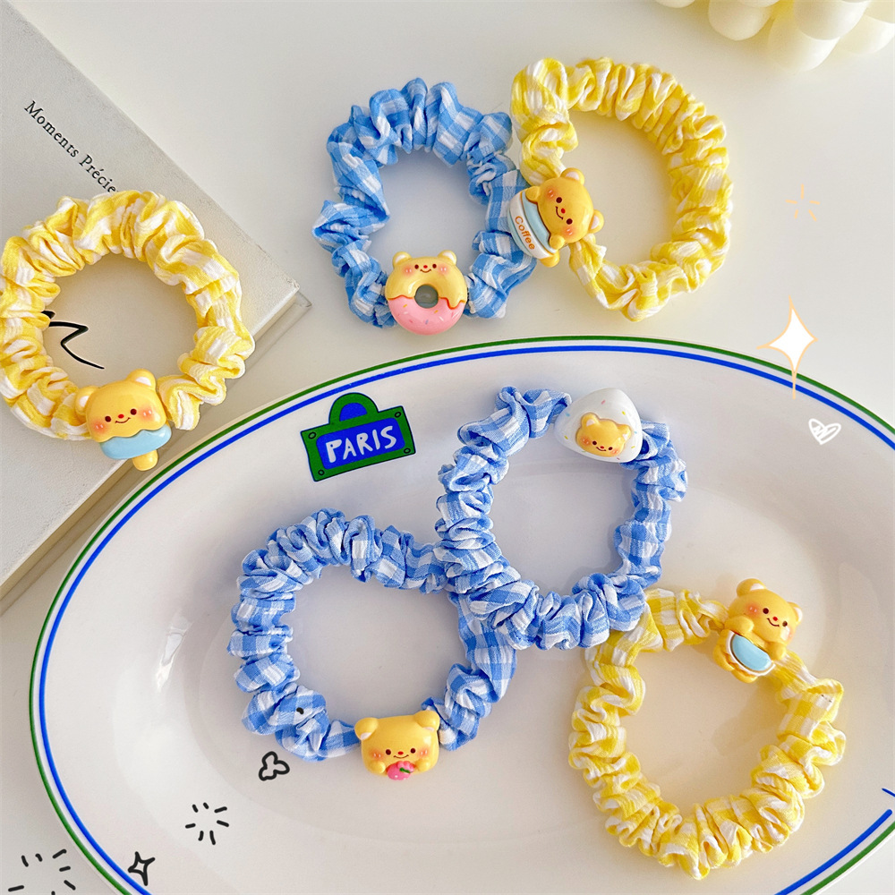 Cream Butter Bear Intestine Hair Band Cartoon Small Fresh Headband Female Student Hair Accessories Macaron High Elastic Rubber Band