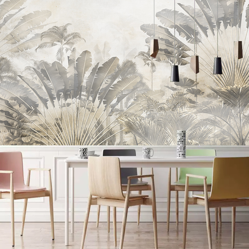 French Leaf B&B Wallpaper Retro Wallpaper Tropical Rainforest South Sea Antique Style Background Wall Hotel Restaurant Mural