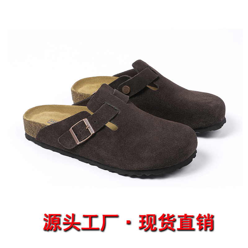 Bk Export Spot Full Cowhide Men's and Women's Outer Wear Half-Drag Cork Genuine Leather Birkenstock Shoes Baotou Birkenstock Slippers Boston