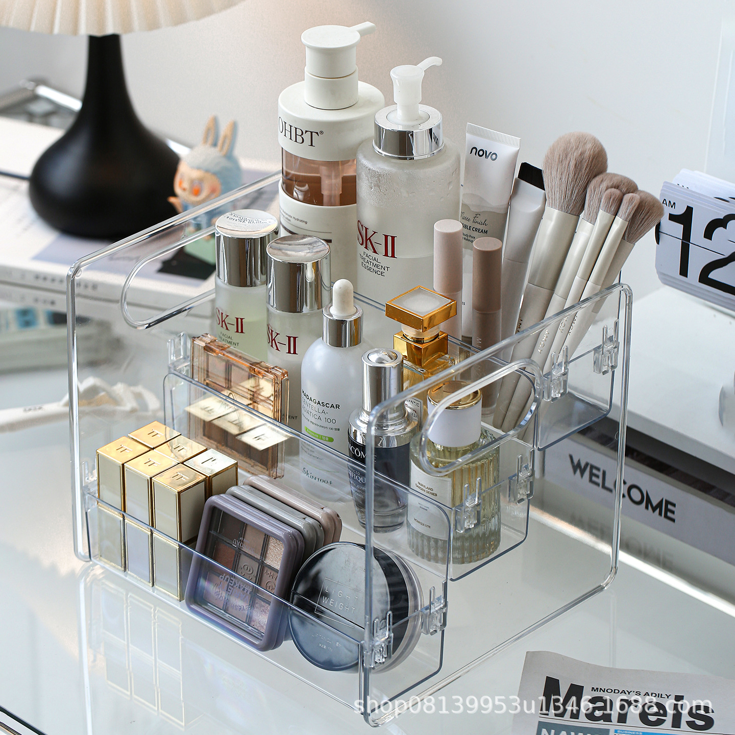 Коробка для хранения косметики на столе, органайзер для помады и средств по уходу за кожей, пылезащитный