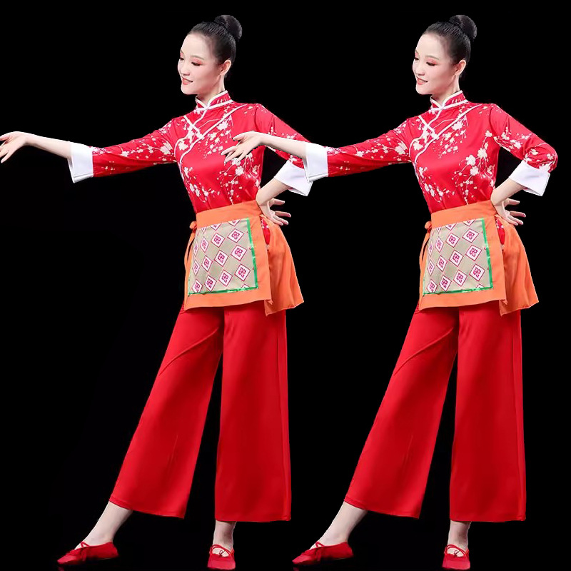 Elastic milk silk tea picking performance clothing Yangko Dance Square Dance Group Group Group building fitness sports competition