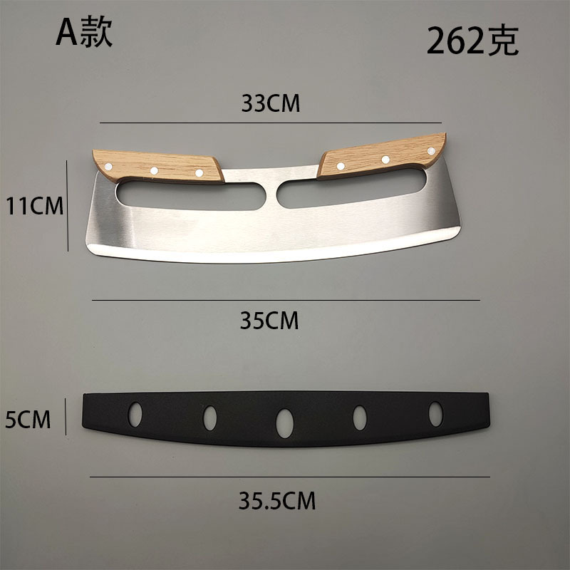 Double Handle Pizza Wheel Knife Pizza Knife Wooden Handle Semi-Circular Rock Stainless Steel Cutting New Protective Cover Curved Multi-Function