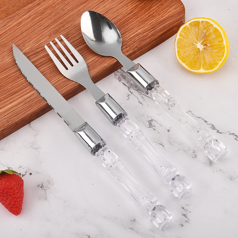 Stainless steel knife and fork hotel Western food knife and fork dessert spoon plastic handle tableware knife, fork and spoon wholesale cross-border creative gifts