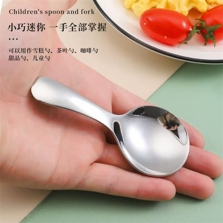 Short-Handled Fork and Spoon for Eating Desserts, Round Spoon, Mini Tableware, Colorful Set, Children's Spoon, 410 Stainless Steel Spoon and Fork