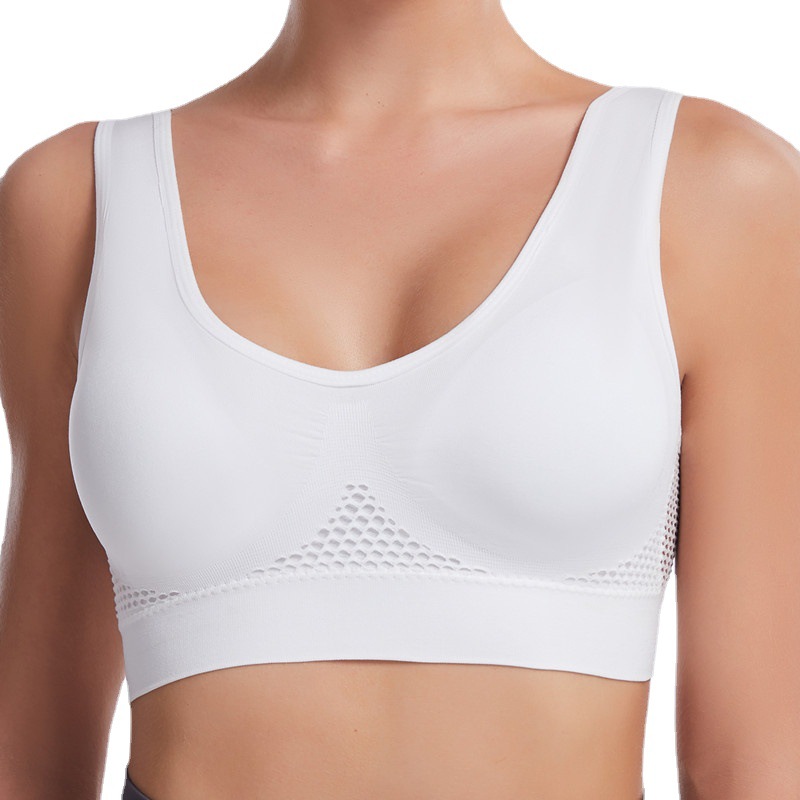 Cross-Border Supply of Wire-Free Hollow Mesh Breathable Hole Sports Bra Shockproof Yoga Running Large Size Sports Bra