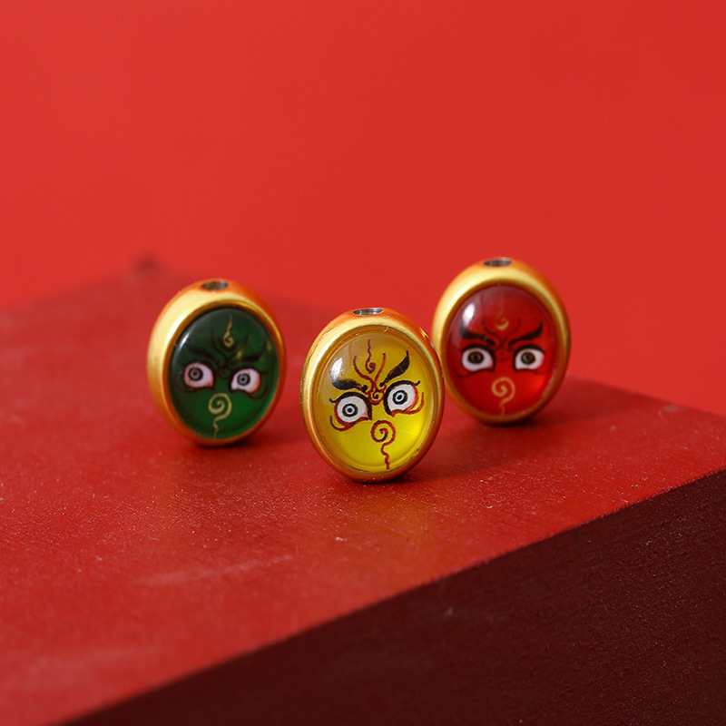 Five-Way God of Wealth Thangka Double-Sided DIY Bracelet Gold Wood Water Fire Earth Transfer Beads Men's and Women's Festival Xizang Jewelry Wholesale