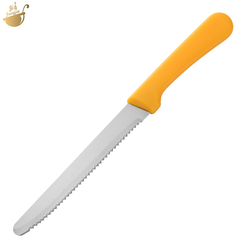 Cross-Border Colorful Pp Handle Hanging Round Handle Open-Tooth Western-Style Knife Restaurant Hotel Steak Knife Bread Serrated Toast Knife