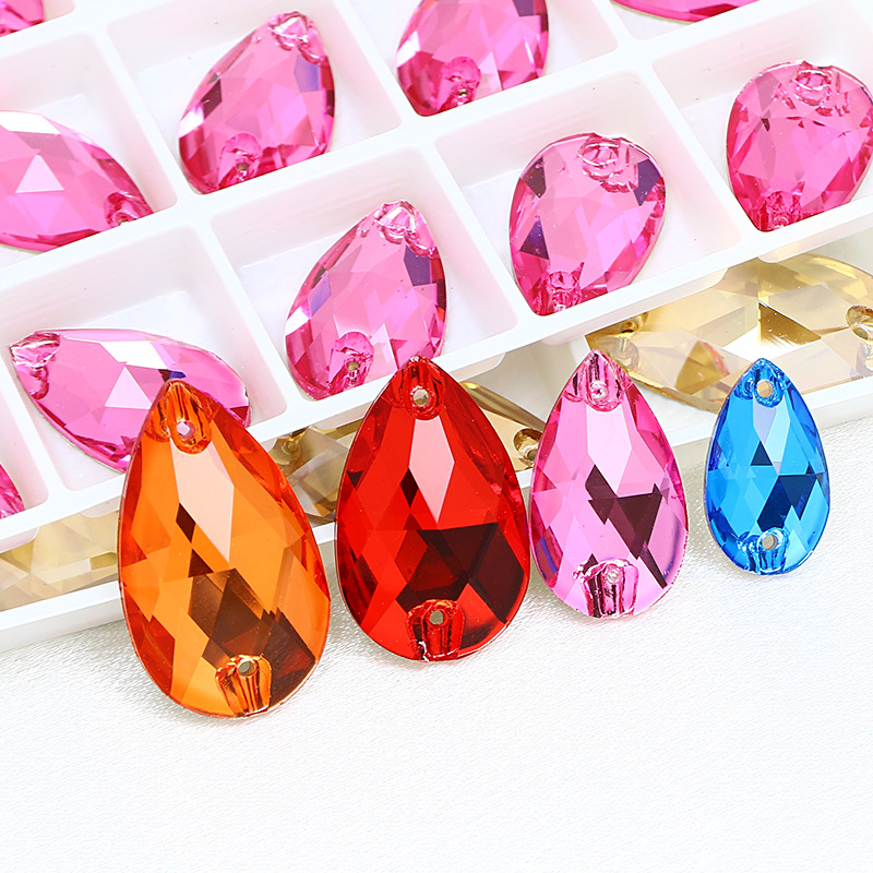 Dongzhou Crystal DIY Handmade Water Drops Clothing Accessories Double Hole Flat Buckle Color Round Bead Super Flash Hand Stitched Flat Drill