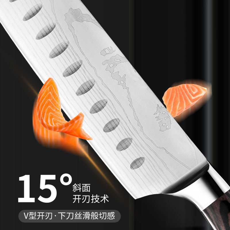 Cross-border Damascus Laser Pattern Chef Knife Fruit Knife Stainless Steel Knife suit Japanese Knife Sande Knife Kitchen Knife