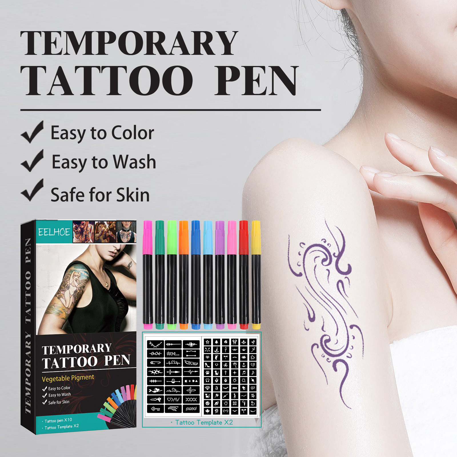 Eelhoe Temporary Tattoo Pen Set Face Arm Body Multi-Color Painting DIY Makeup Graffiti Decorative Tattoo