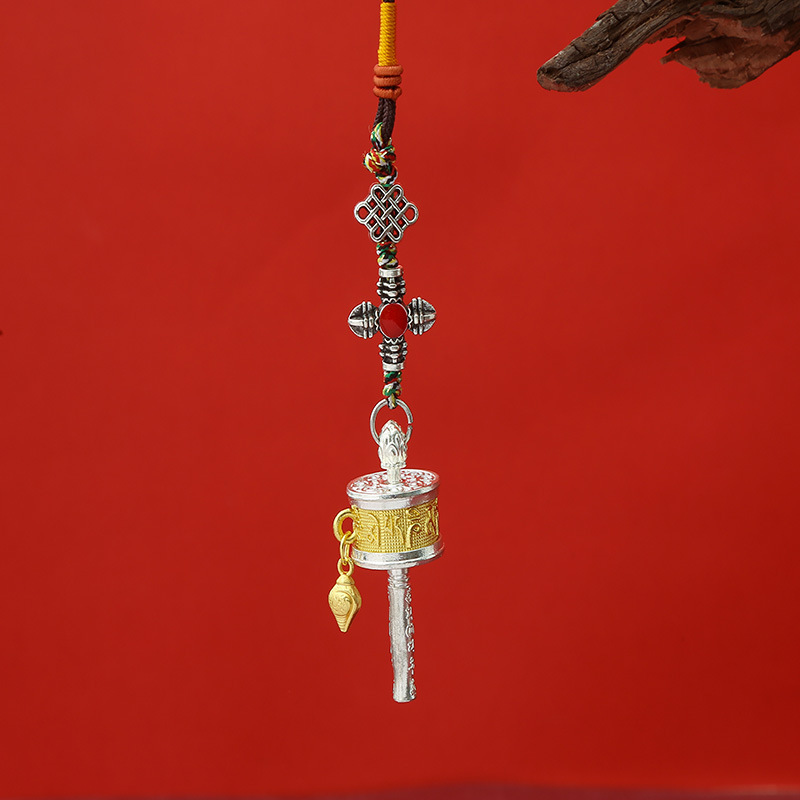 New Xizang Jewelry Alloy Prayer Wheel Six-Character Mantra Luggage Car Keychain Pendant Wholesale