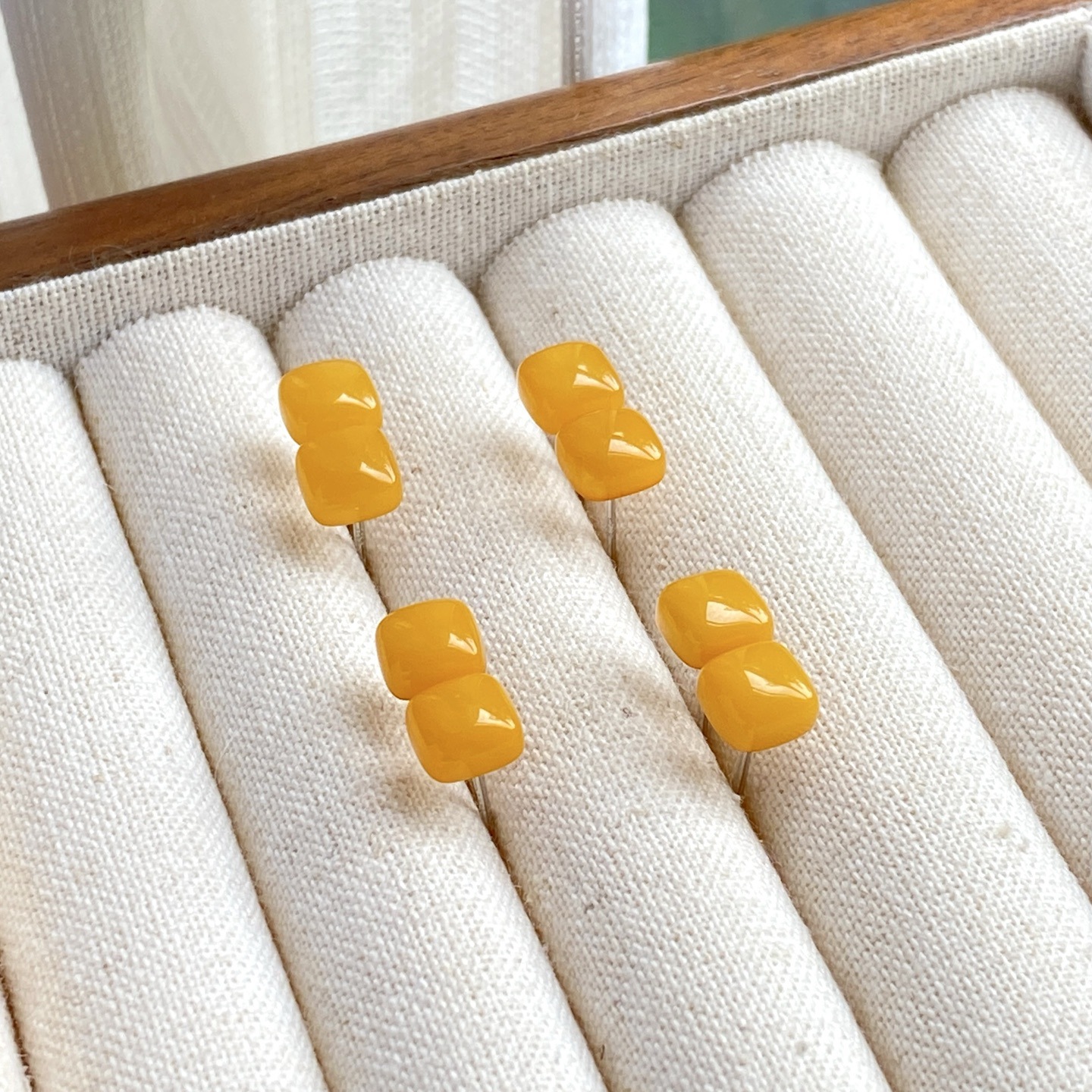 Natural Beeswax Earrings, Genuine Old Beeswax Earrings, 7mm All-Over 925 Silver Beeswax Sugar Cube Earrings, Small Earrings