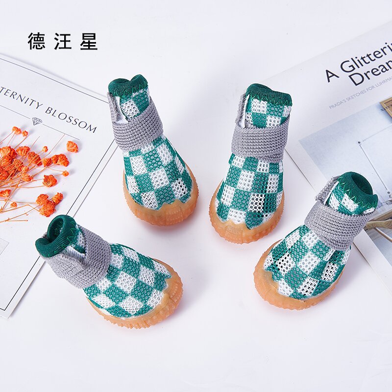 Dewangxing puppy mesh shoes upgraded breathable sandwich thickened mesh dog shoes set of 4 pieces