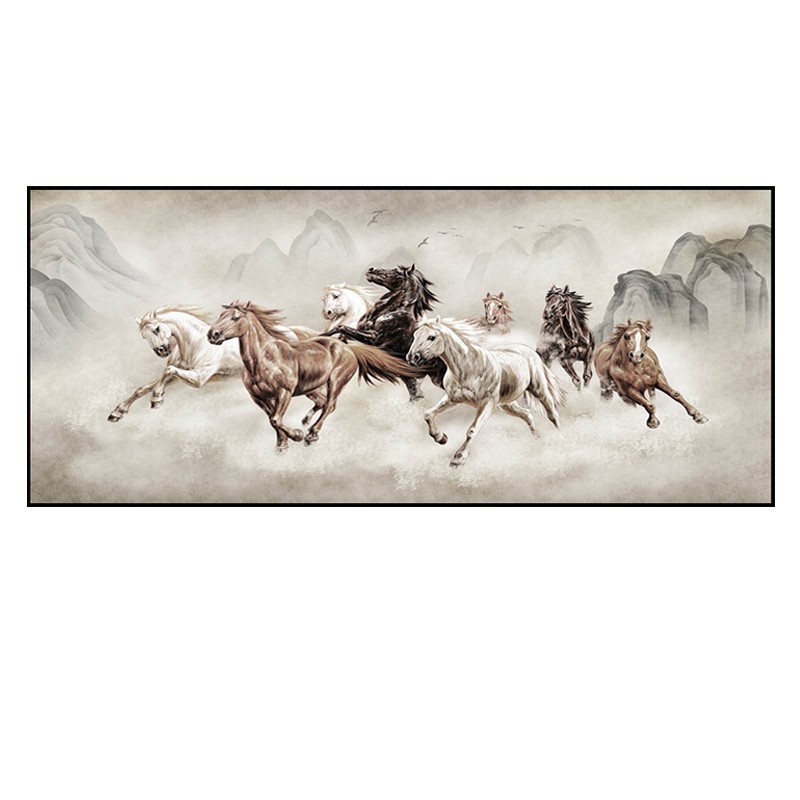 Eight骏图 Living Room Hanging Painting, Immediate Success Decorative Painting, Galloping Horse Office Calligraphy and Painting, Tea Room Sofa Background Wall Chinese Painting
