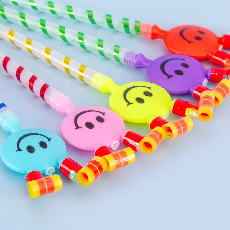 Large Dragon Blowing Smiley Face Long Rod Horn Whistle Blowing Roll Children's Toys Place Pushing Small Gifts