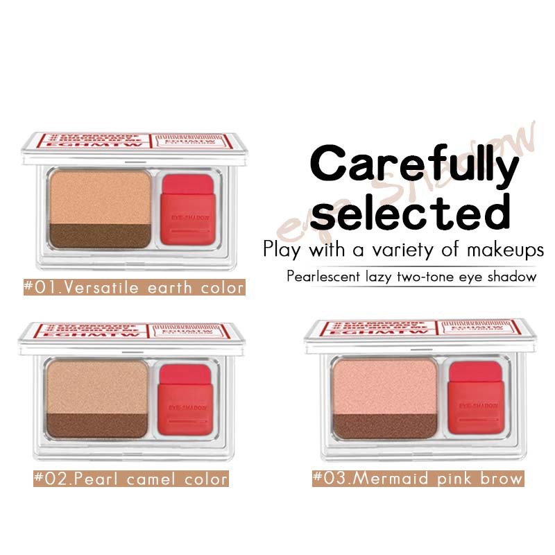 No-Makeup Lazy Seal Eye Shadow Two-Color Gradient Elastic Eye Shadow with Brush Matte Beginners Long-Lasting Waterproof and Sweat-Proof
