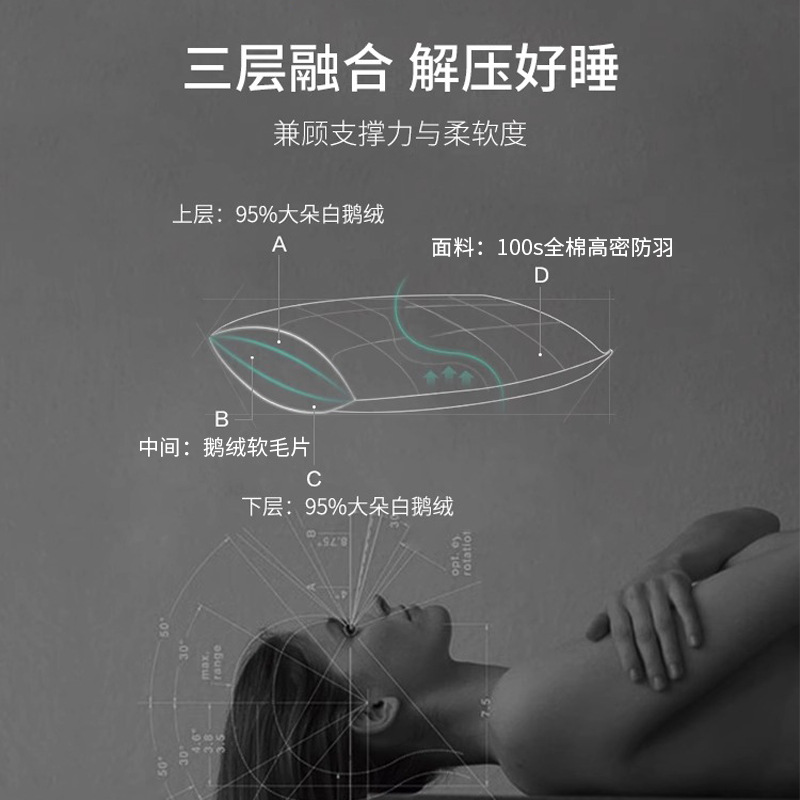 95 White Goose Down genuine goods Rectangular Five-star Hotel Pillow Core Homestay Cervical Spine Protection Home Cotton Pillow Down Pillow