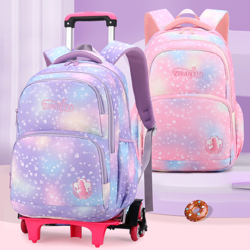 Natural Fish Manufacturer Direct Sales New Product Trolley School Bag Primary School Student High-Looking Little Princess Fashionable and Cute Children's School Bag