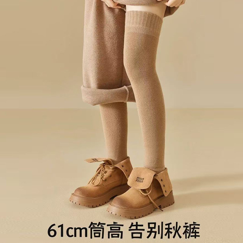 Cashmere Knee Pads, Women's Stockings, Fleece-Lined and Thickeneded Terry Autumn and Winter Warm Over-The-Knee Socks, Women's Thigh Socks