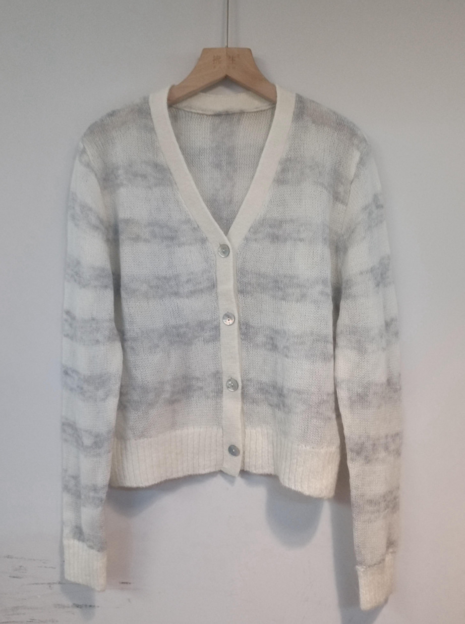 [Customized Mohair Knitted Stripesd Cardigan] 25 Years of Autumn and Winter Classic Versatile Mohair Cardigan Retro Work Clothing