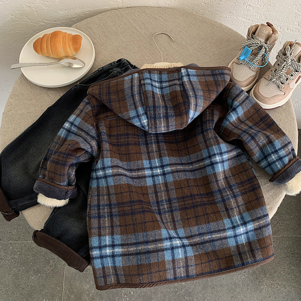 Muye Winter Woolen Outwear Huzhou Zhili Kidsren's Clothing Boys Korean Style Mid-Length Velvet Jacket Kidsren's Warm Clothing