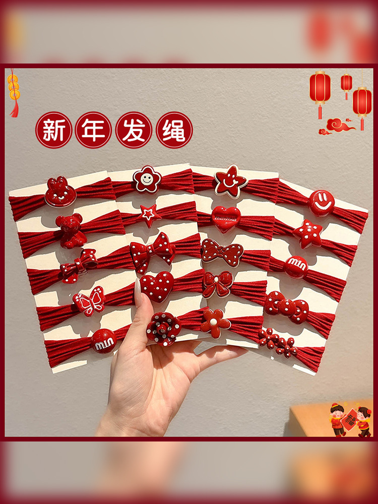 Children's Bow Headband New Year's Ankora Red Hair Band Girls' High Elasticity Does Not Hurt Hair Rubber Band Women's Hair Rope Headwear