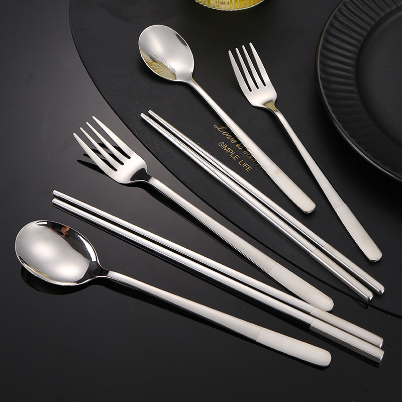 Cross-Border Stainless Steel Korean Spoon Thickened Long Handle Mixing Spoon Western Dessert Coffee Round Spoon Household Eating Spoon