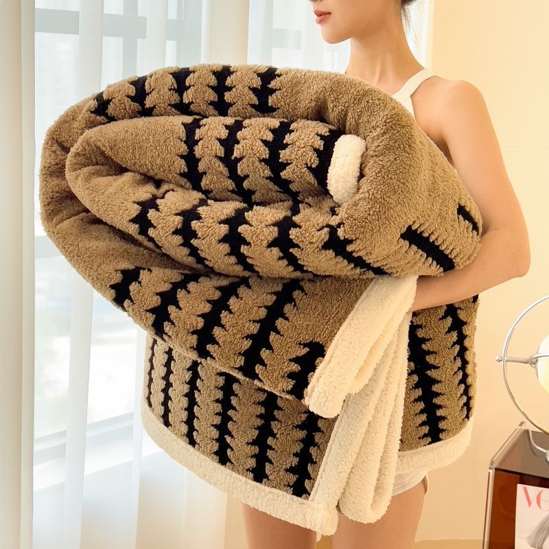 Thickened Warm Coral Velvet Milk Velvet Blanket Winter Household Double-Layer Double-Sided Velvet Flannel Lunch Break Blanket Cover Blanket