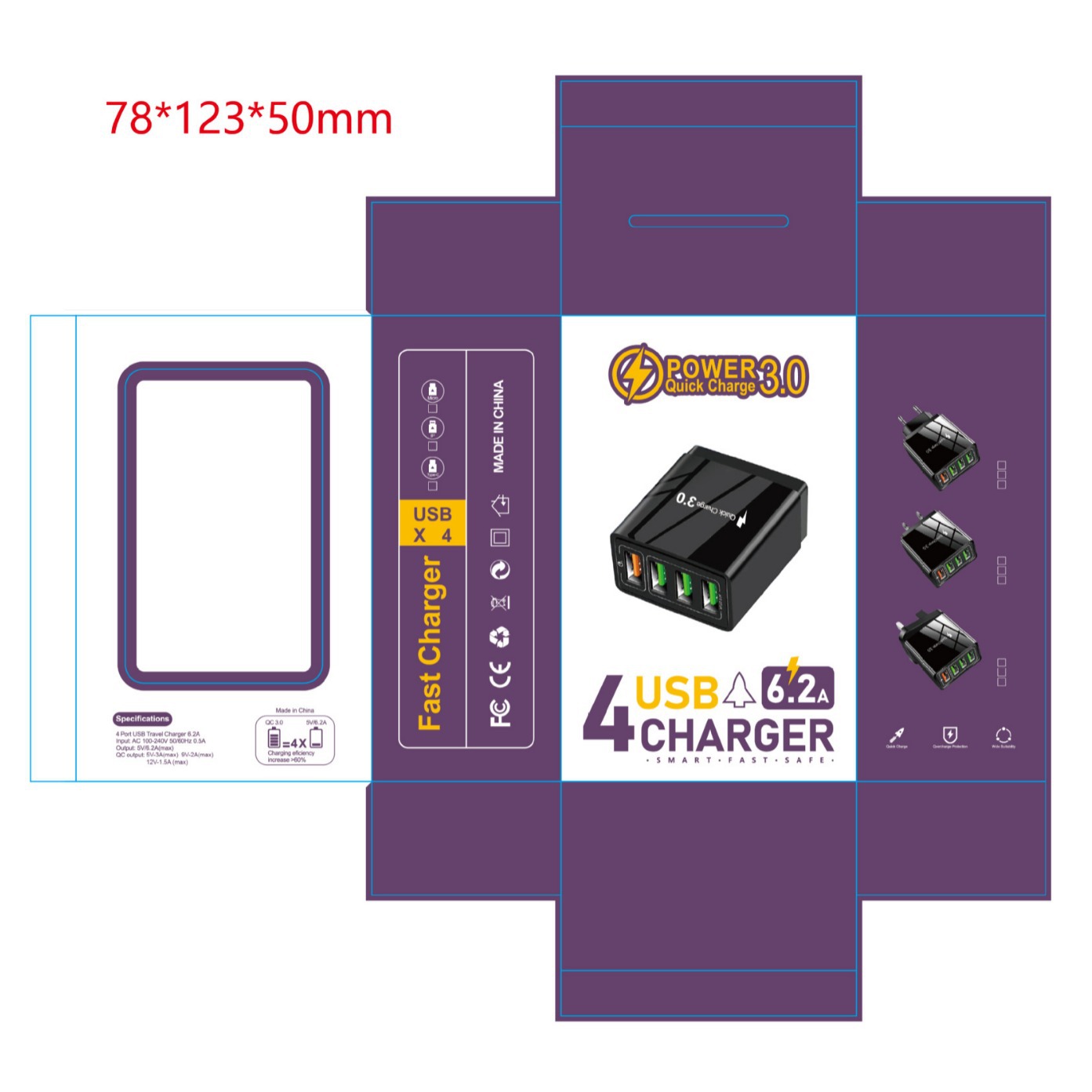 4.1A luminous QC3.0 fast charging mobile phone charger 4USB multi-port USB travel charging head