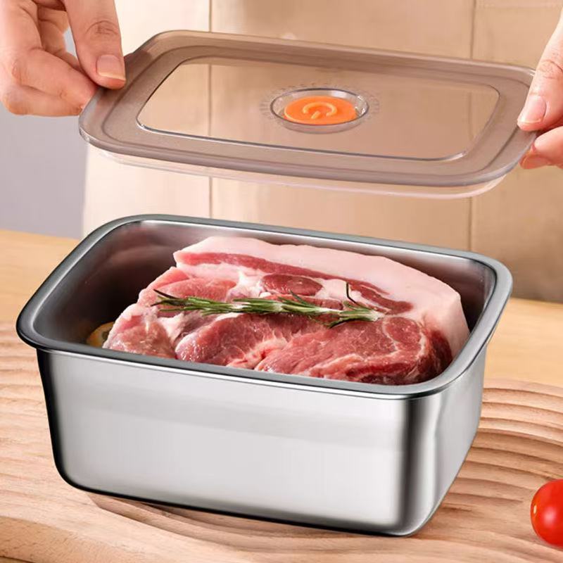 Stainless Steel Square Box, Square Fresh-Keeping Box, Refrigerator Storage Box with Lid, Sealed Leak-Proof Sample Box, Lunch Box