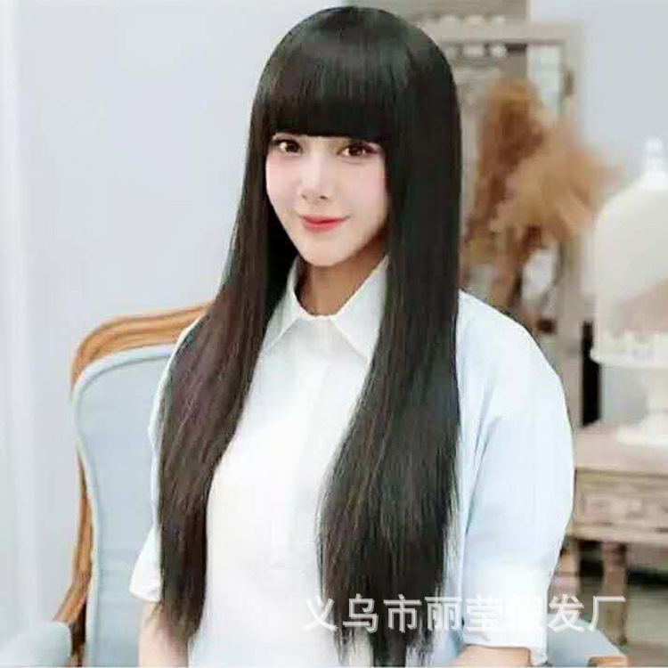 Korean version of cos wig female neat bangs fluffy temperament long straight wig wig black long straight wig spot wholesale