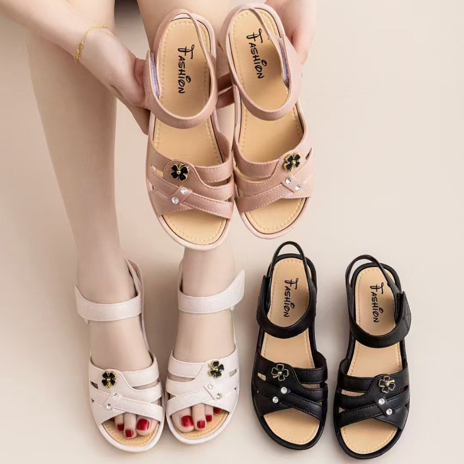 Summer New Fashion Women's Wedge Sandals Non-Slip Wear-Resistant Outer Wear Breathable Thick-Soled Mom Sandals Wholesale