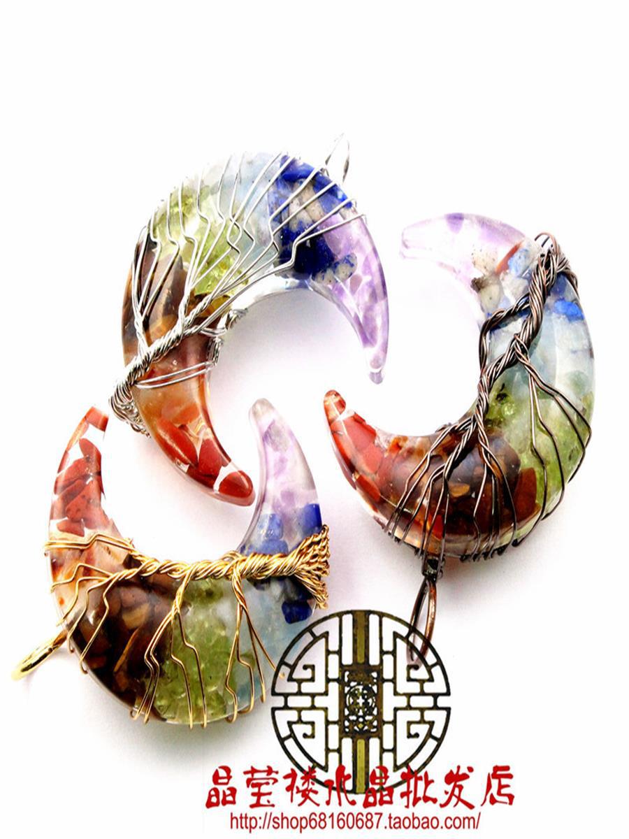Cross-Border Export Jewelry Winding Resin Crystal Gravel Moon Pendant Necklace Life Tree Jewelry Ornaments for Men and Women