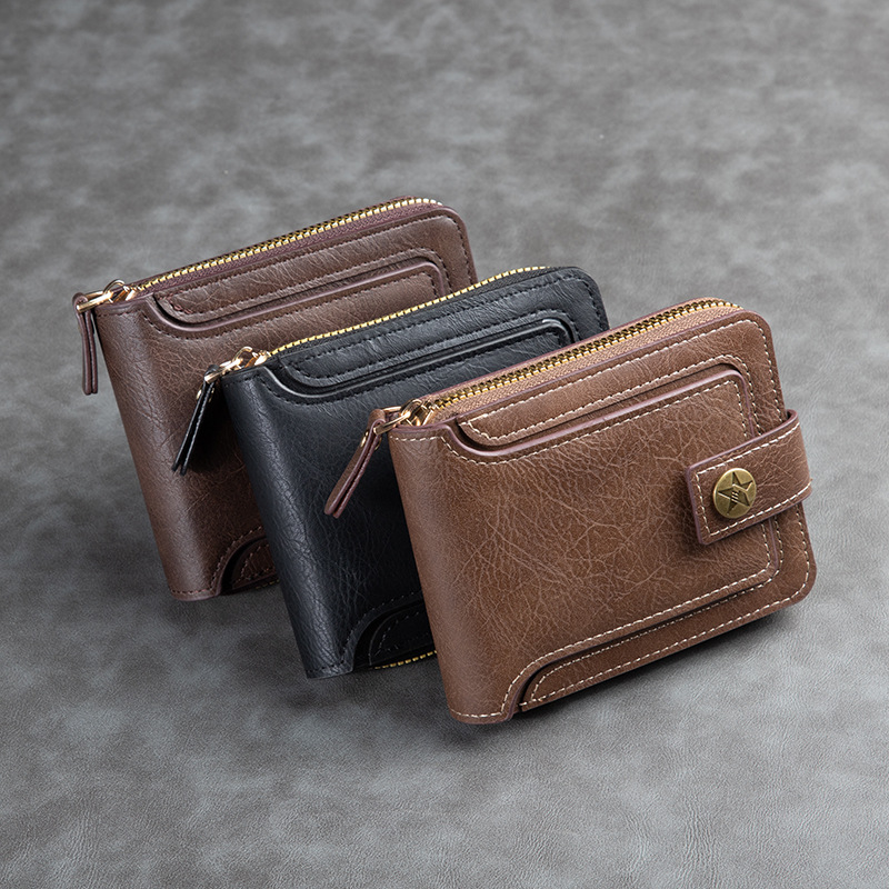 Кошелек мужской короткий, качество внешней торговли, европейская и американская мода, многофункциональный ретро горизонтальный кошелек для монет, молния, держатель для карт
