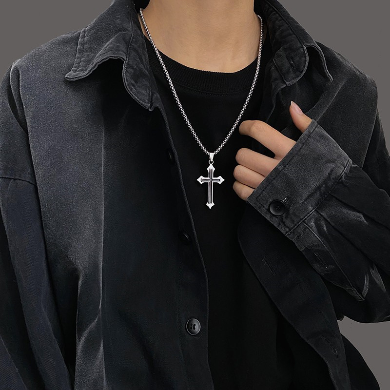 Korean-Style Cross Necklace Ins Hip-Hop Trendy Unisex Versatile Disco Pendant Student Niche Personality Simple Choker