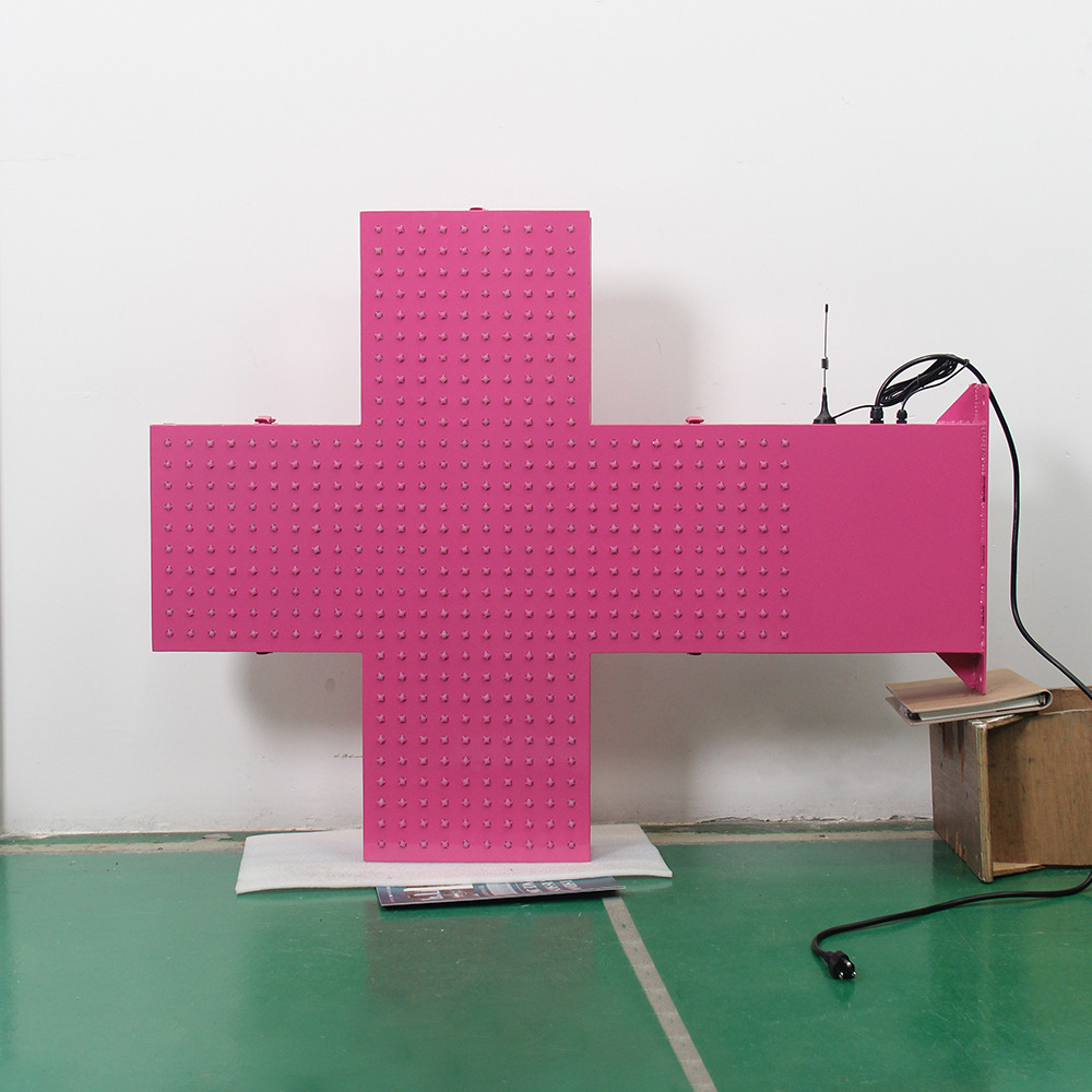 Children's Hospital Outdoor Wall Rainproof Flashing Cross 80X80Cm Double-Sided Pink Led Pharmacy Cross Light Box