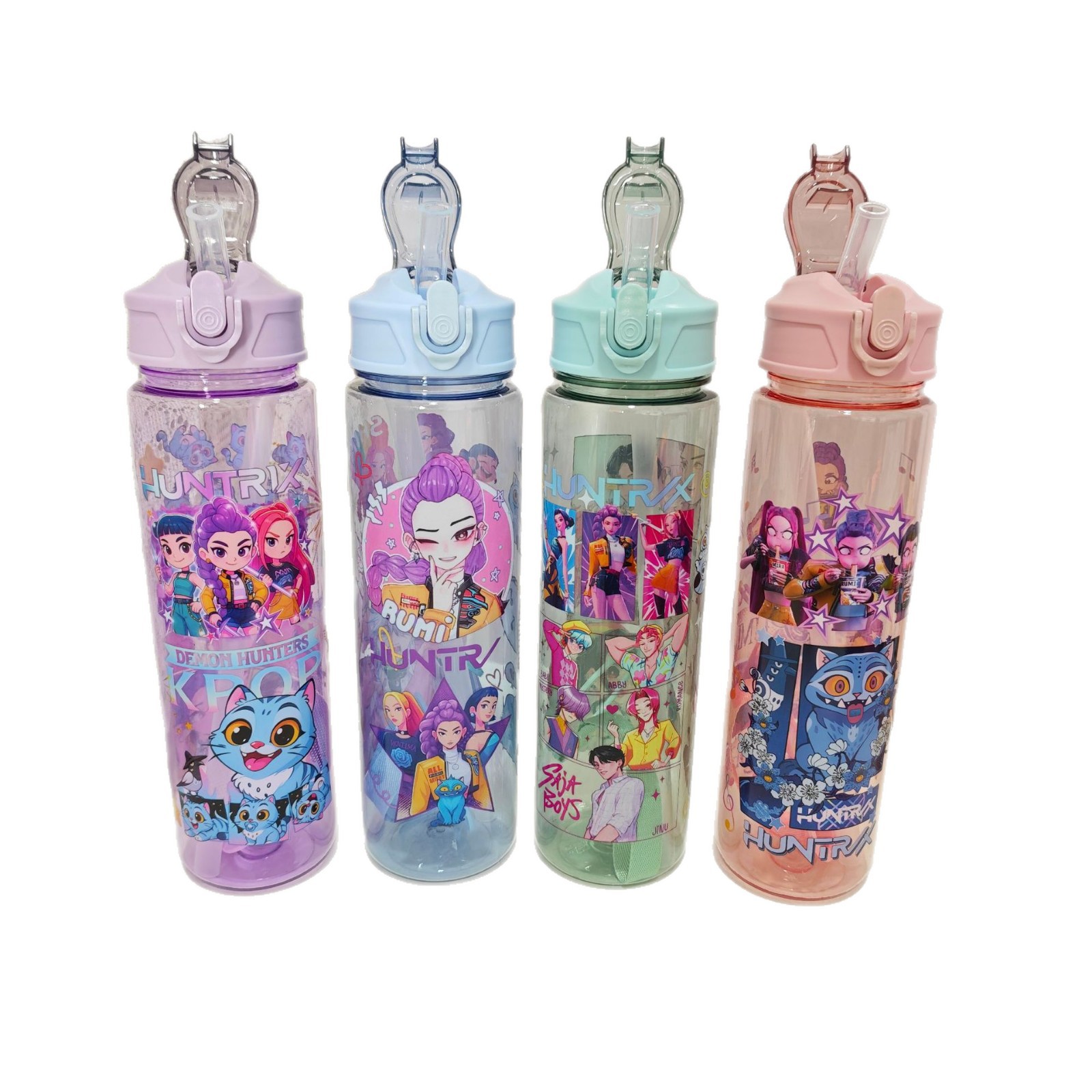 Foreign Trade Cross-Border Witch Hunting Group Cartoon Straw Water Kettle Large Capacity Bouncing Transparent Plastic Water Cup Space Cup