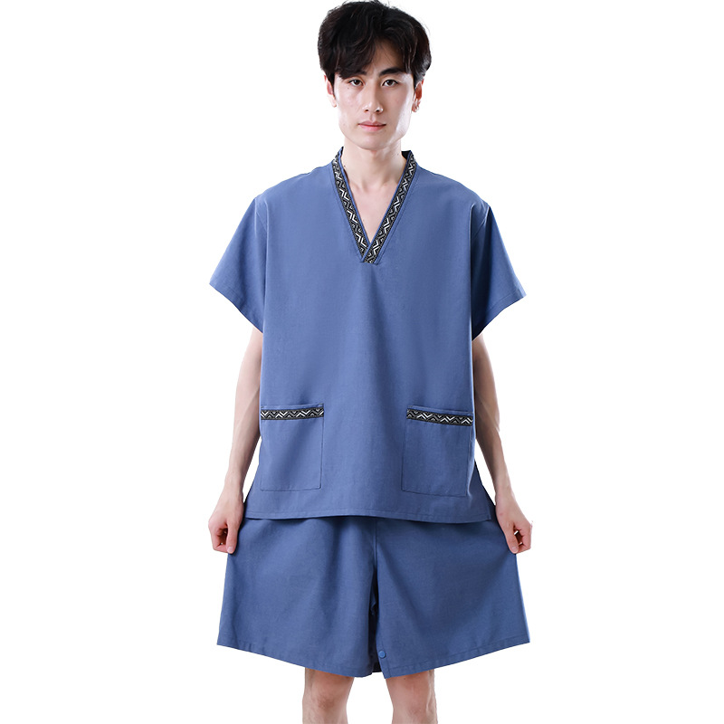 Non-crotch Side Slit Button Bath Pants Foot Bath Men's Hydraulic Shorts Bath Suit Massage Bath Bathroom Large Pants with Hidden Buckle