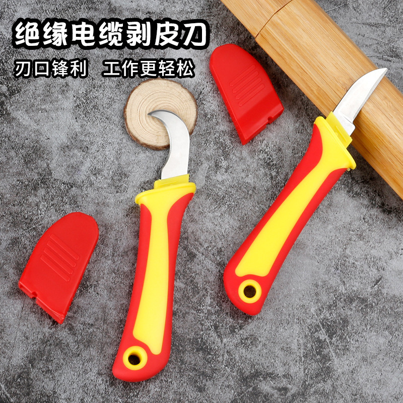 Insulated Electrician's Knife with Curved Blade and Plastic Handle, Electrician's Knife for Cable Stripping, Cable Cutting Tool, Wire Stripper Tool