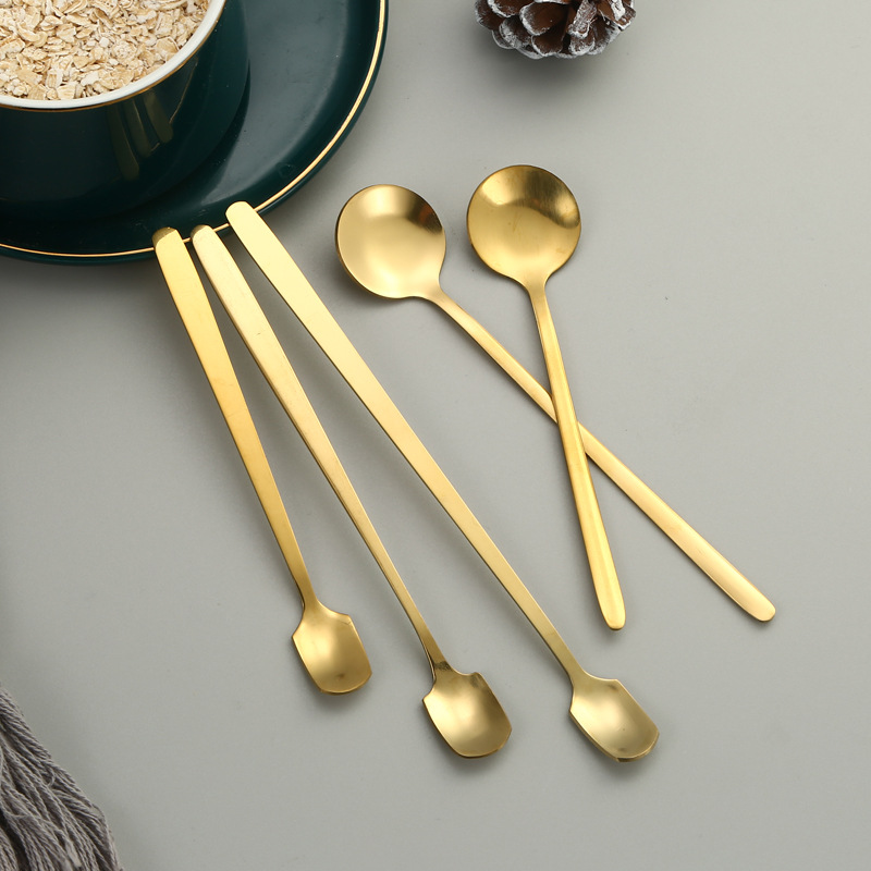 Золотая ложка из нержавеющей стали подарочная длинная ручка квадратная кофейная ложка ложка для размешивания маленькая круглая ложка с высоким цветовым значением