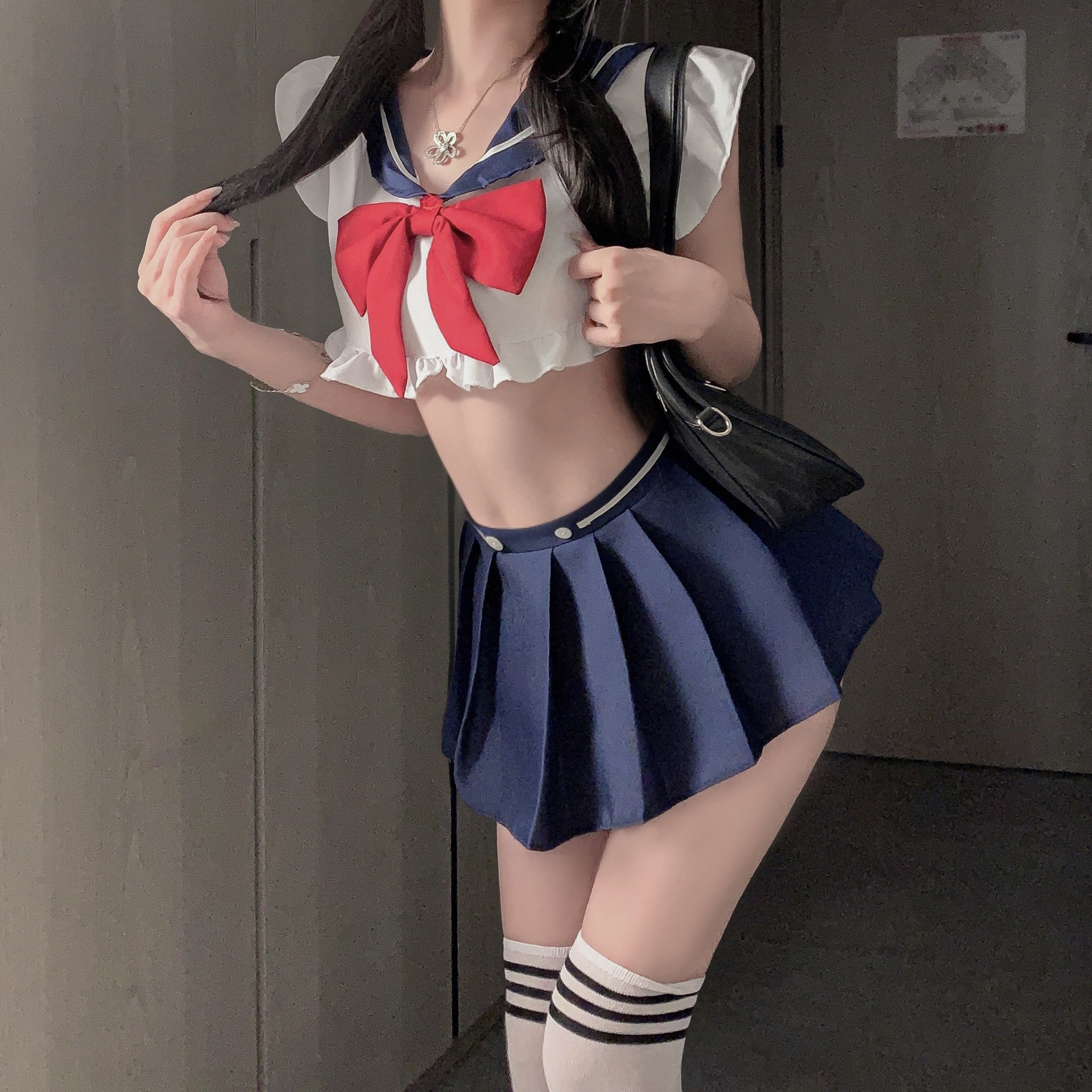 Jk Uniform Sexy Internet Celebrity College Style Navy Collar Ultra-Short Skirt Japanese Pleated Skirt High-Value Sailor Suit Set