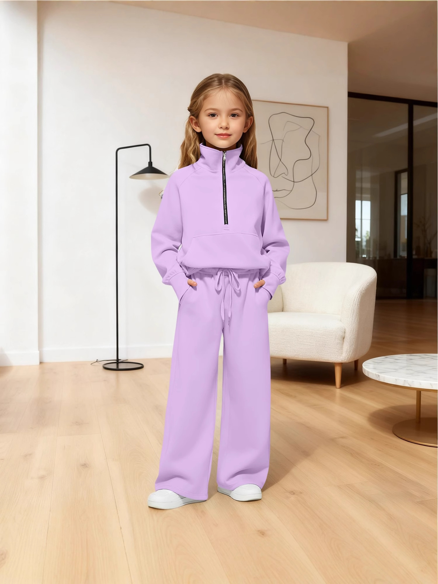 2025 European and American Amazon European and American Two-Piece Half-Zip Sweatshirt Wide-Leg Sweatpants Casual Children's Suit