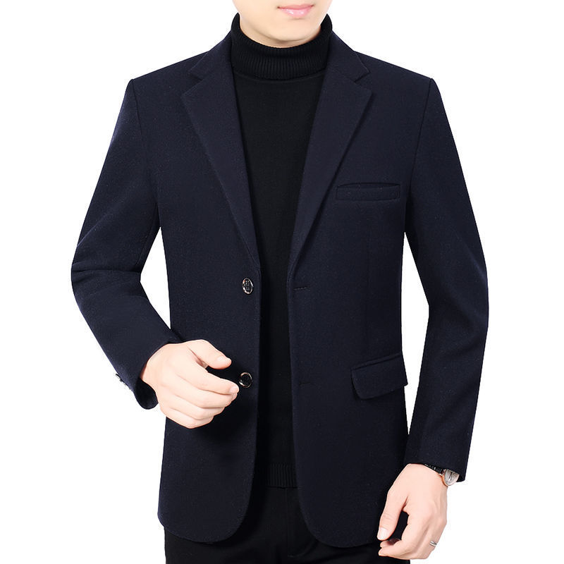 Autumn and Winter Middle-Aged Men's Casual Wool Coat Woolen Material Casual Dad Wear Brushed Slim Small Suit W