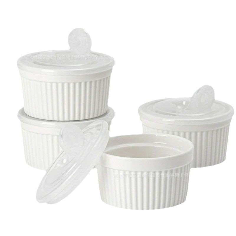 6 Pack Ceramic Baking Bowl High Temperature Oven Microwave Baking Bowl with Lid Dust-proof Time-keeping Ice-cream Bowl Porcelain Tableware