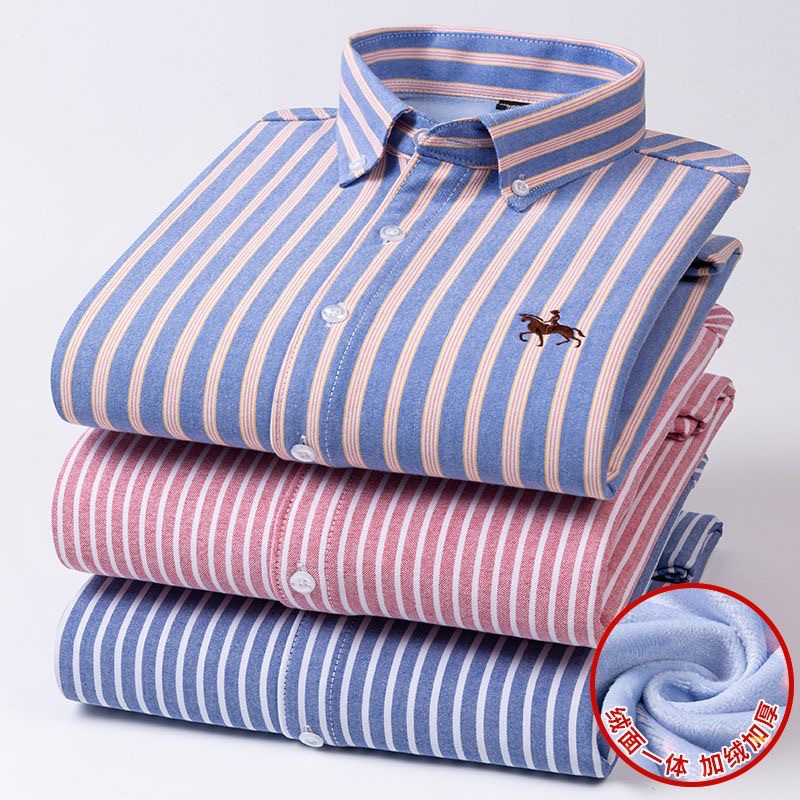 Зимняя рубашка из хлопка с флисовой подкладкой, утолщенная, мужская зимняя теплая рубашка, оксфорд, повседневная, для мужчин среднего возраста и молодых отцов