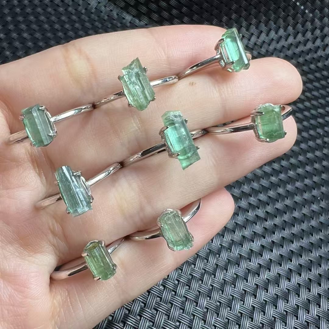 Natural tourmaline cylindrical ring, s925 silver inlay, tourmaline stone simple ring can be wholesale and retail