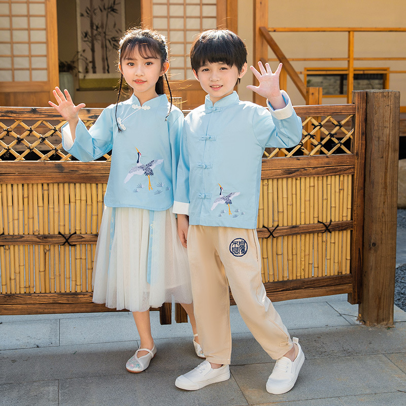 Hanfu Children's Clothing Kindergarten June 1 Performance Costume Sweet Tang Suit Three-character Suit Chinese Style Children's Cotton Suit